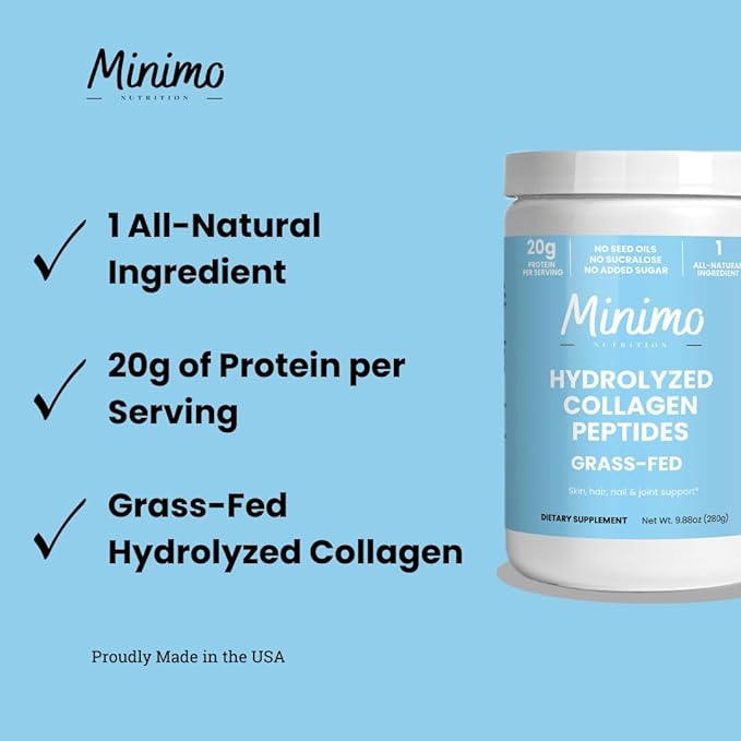 Grass-Fed Hydrolyzed Collagen Peptides Promotes Hair Nail Skin Bone and Joint Health Unflavored 9.9 oz