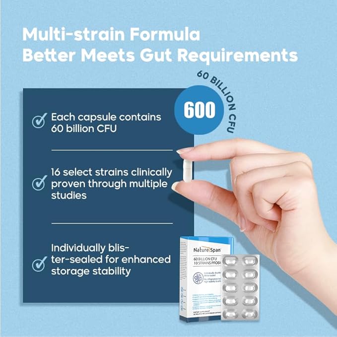 60 Billion CFU 10 Strains Probiotic-Additional prebiotics are added to regulate the balance of intestinal flora promote peristalsis enhance immunity and improve intestinal health30 Capsules