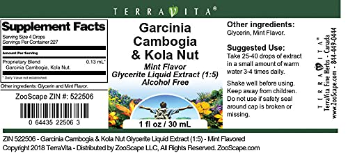 Garcinia Cambogia &amp Kola Nut Glycerite Liquid Extract (1:5) - Mint Flavored (1 oz ZIN: 522506)