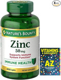 Zinc 50mg 400 Count (Pack 4 Bottles Buy 1 GET 3 Free) +Better Guide Vitamins Supplements Book