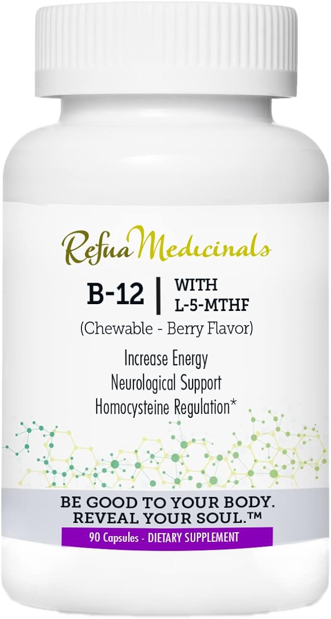Medicinals Vitamin B-12 with L-5-MTHF - Energy and Neurological Support: Non-GMO | Kosher | Vegan | Gluten Free - 90 Capsules