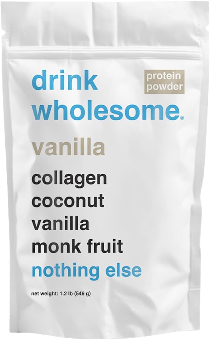 drink wholesome Vanilla Collagen Protein Powder for Sensitive Stomachs | Minimally-Processed Whole-Food Protein | Additive-Free Dairy-Free Gluten-Free | Low FODMAP