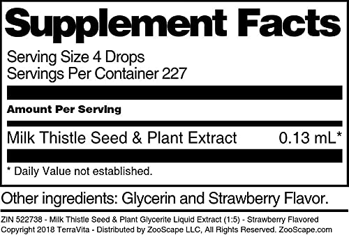 Terravita Milk Thistle Seed &amp Plant Glycerite Liquid Extract (1:5) - Strawberry Flavored (1 oz ZIN: 522738)