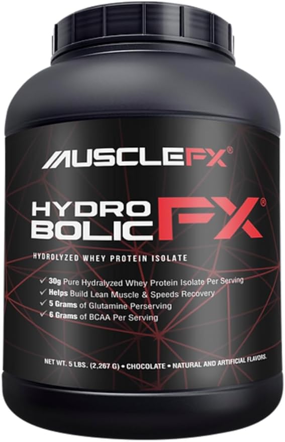 Hydrobolic FX Pure Hydrolyzed Whey Protein Isolate Powder - Lean Muscle &amp Speedy Recovery 26g of Protein 5g of Glutamine &amp 6g of BCAA (Chocolate 5 LB)