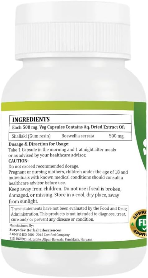 Morsan's Shallaki (Boswellia serrata) Capsules Pack of 60 x 500 mg. Veg. Capsules (4)