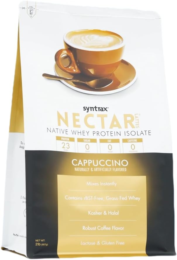 Syntrax Nutrition Nectar Lattes 100% Whey Protein Isolate Powder Cappuccino 2 lbs