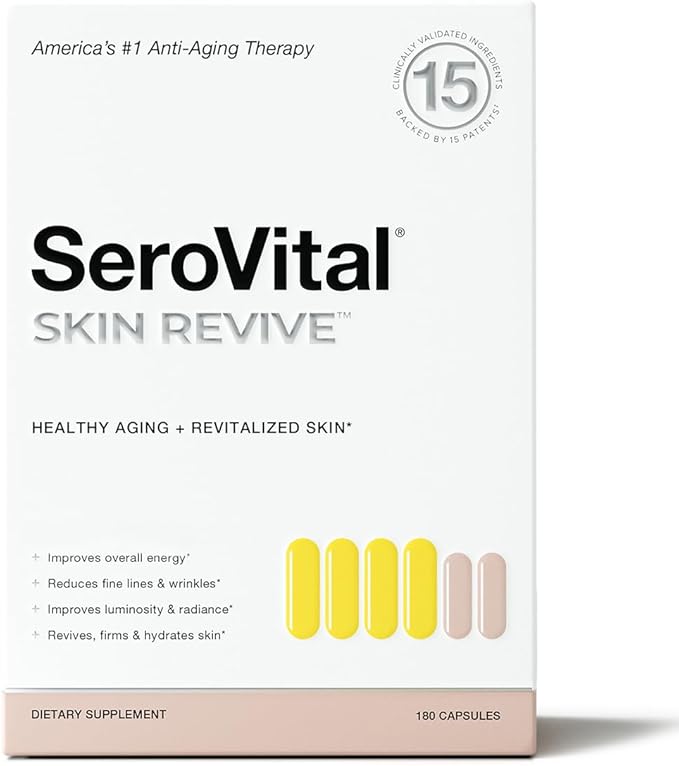 Serovital Skin Revive - Anti Aging Supplement – Dual Action Day/Night Formula for Collagen Support Skin Hydration Fine Line Reduction – 30-Day Supply