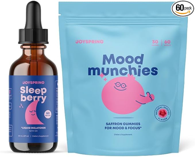 JoySpring Sleepberry Liquid Melatonin for Kids with Elderberry and Saffron Gummies Kids &amp Teens - Kids Mood Support Supplement