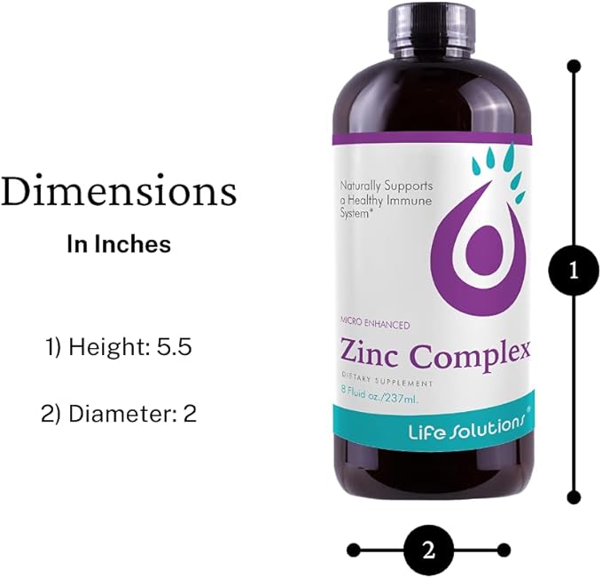Life Solutions Zinc Complex - Zinc Gluconate and Copper Gluconate for Optimal Immune Support &amp Health - High Absorption Formula - Liquid 8oz-