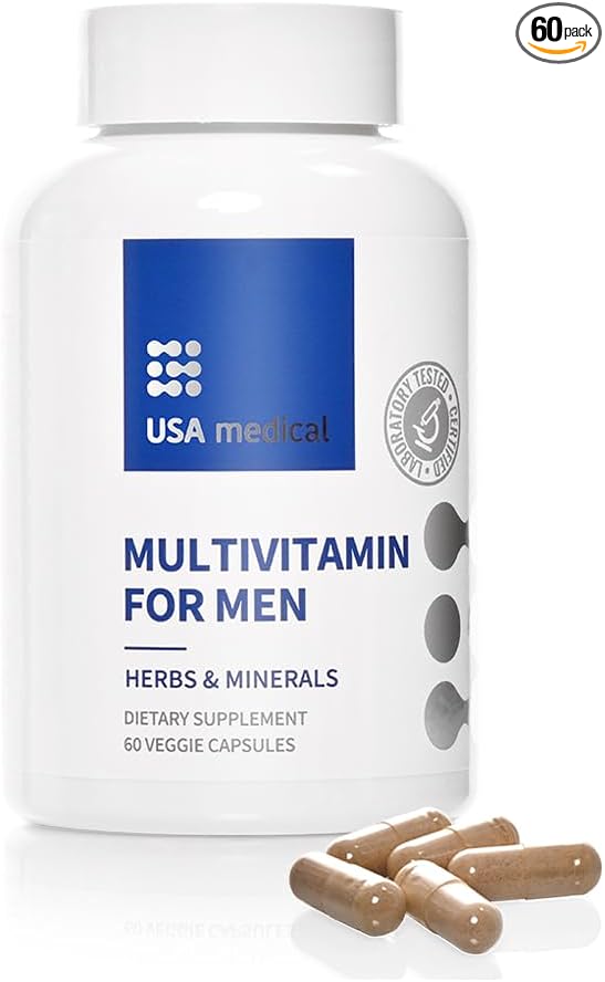 Men’s Multivitamin Capsules - Complete Vitamin &amp Mineral Supplement for Daily Men’s Health with Saw Palmetto Lycopene and Zinc - Prostate Health Energy and Sleep | 60 Capsules