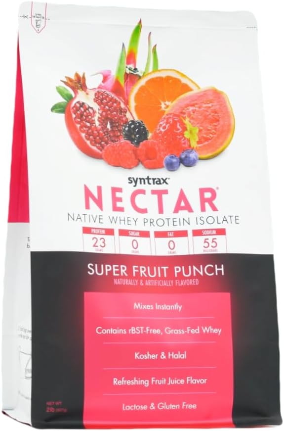 Syntrax Nutrition Nectar 100% Whey Protein Isolate Powder Refreshing Fruit Juice Flavor Super Fruit Punch 2 lbs