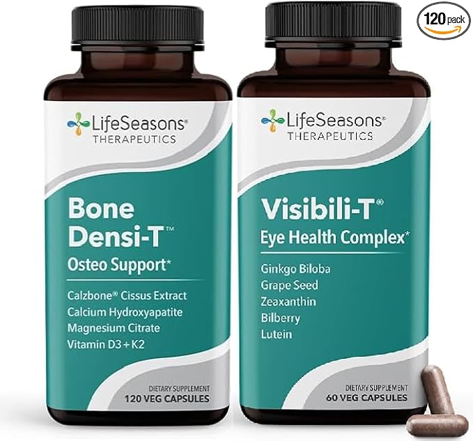 LifeSeasons Visibili-T with Bone Densi-T - Eye Health &amp Vision Support Supplement - Lutein Chromium Carrot Root Bilberry Ginkgo Biloba Grape Seed Extract Lycopene Vitamin A&amp more - 120