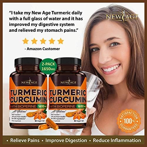 NEW AGE Turmeric Curcumin with Bioperine Capsules - Natural Joint &amp Healthy Support with 95% Standardized Curcuminoids for Potency &amp Absorption - Non-GMO Gluten Free (90 Count (Pack of 1))