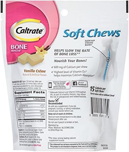Caltrate Calcium &amp Vitamin D Soft Chews Vanilla Creme 60 Each (Pack of 2)