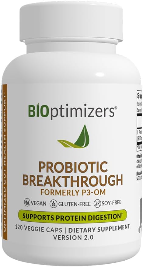BIOptimizers Probiotic Breakthrough – Lactobacillus Plantarum OM Probiotics &amp Prebiotics Health Supplement for Gut Digestive &amp Immune Support Probiotics for Women Men Elderly– 120 Vegan Capsu
