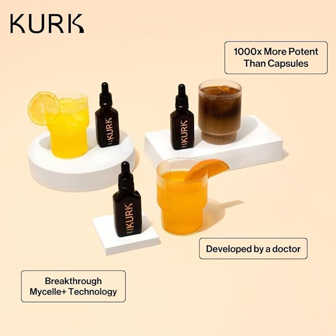 Kurk Essential Liquid Turmeric Curcumin Supplement Turmeric Drops Oil for Advanced Everyday Wellness Focus &amp Energy 185x More Absorbable Than Powders Plant-Based (Trio) (3 x 1 Fl Oz)