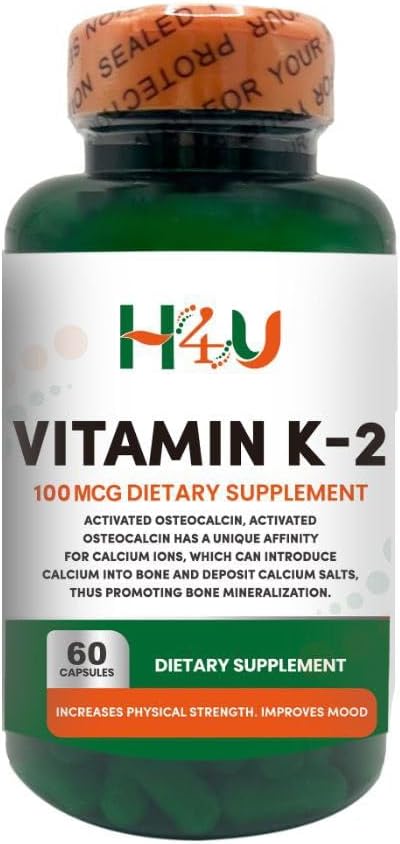 H4U Vitamin K-2 (MK7) Veg Capsules Support Bone Health 100 mcg 60 Count