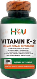 H4U Vitamin K-2 (MK7) Veg Capsules Support Bone Health 100 mcg 60 Count