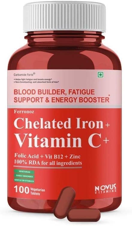 Viva Chelated Iron with Vitamin C B12 Folic Acid &amp Zn – 100 Tablets.