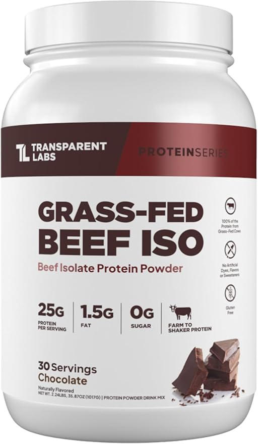 Transparent Labs Grass-Fed Beef Isolate Protein Powder – Naturally Flavored Dairy-Free Protein with 25g of Protein per Serving for Increased Recovery &amp Strength - 30 Servings Chocolate