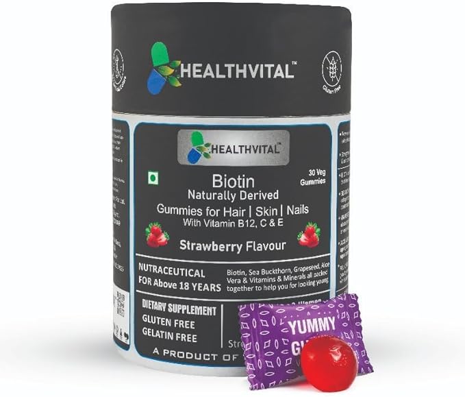 Healthvital Biotin Gummies for Hair Skin and Nails - 30veg Gummies