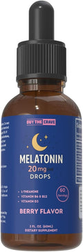 Melatonin Drops 20mg with L-Theanine Vitamin B6 B12 &amp D3 – Berry Flavor Sleep Support Fast-Acting Liquid Melatonin 2 fl oz (60mL) Natural Nighttime Relaxation Formula
