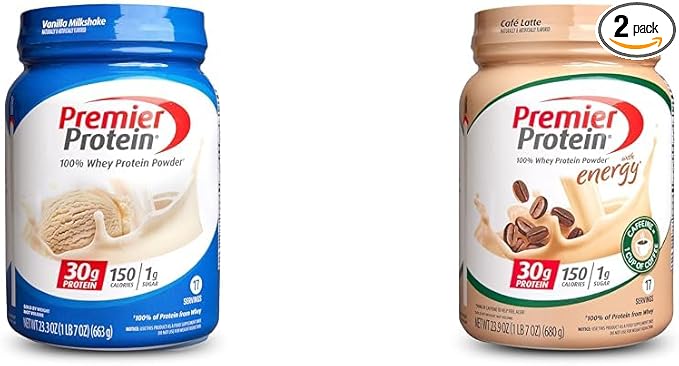 Premier Protein Powder Vanilla &amp Cafe Latte 30g Protein 1g Sugar 17 Servings 100% Whey Keto Gluten Free 23.3 &amp 23.9 Ounces