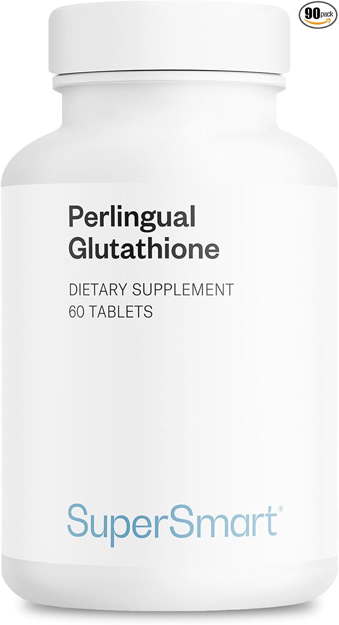 Supersmart Perlingual Glutathione (Easy Absorption) - Enhanced Reduced Glutathione with Vitamin C - Antioxidant Supplement | Non-GMO &amp Gluten-Free - 60 Tablets