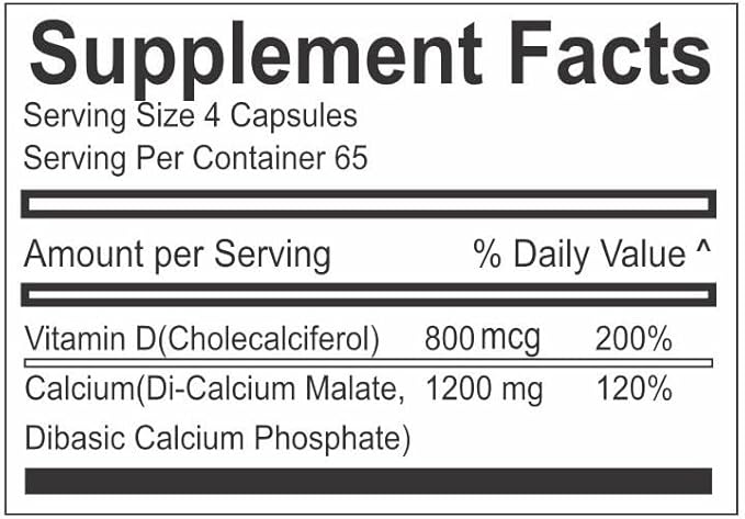 Vita4Life!® Calcium Malate + D3 Fast-Dissolve Capsules 1200 mg Bioavailable Calcium 800 IU Vitamin D₃ Non-GMO Gluten- &amp Dairy-Free (260 Count)