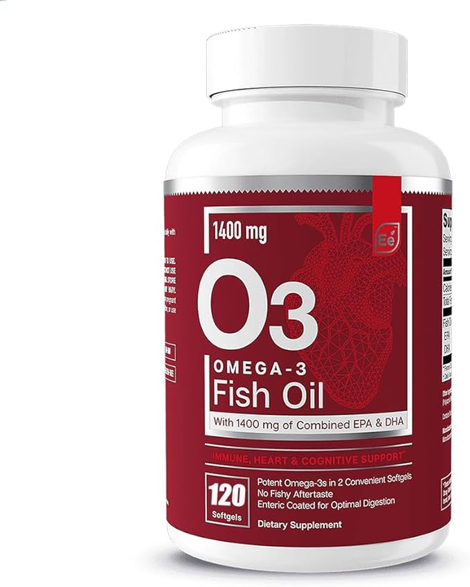 O3 Omega-3 Fish Oil – High Strength Marine Formula – 120 Count