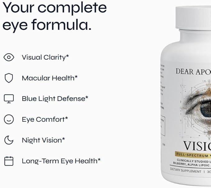 Vision+ Eye Vitamins with Lutein and Zeaxanthin - Bilberry Alpha Lipoic Acid - Vision Supplement for Adults - 20+ Eye Nutrients - Non-GMO Gluten Free - 60 Capsules