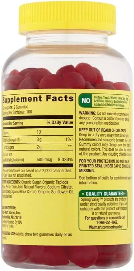 Vitamin B12 Organic Vegetarian Gummies Metabolism Support with Methylcobalamin 500 mcg 200 Ct (1 Pack) +