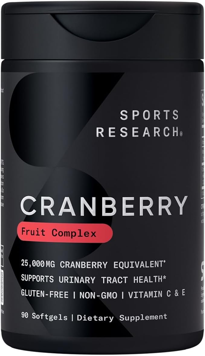 Sports Research Cranberry Fruit Complex Supplement with Pacran &amp Vitamins C &amp E Whole Fruit Blueberry Concentrate Made from Organic Blueberries and Plant Based Vitamin D3 + K2 with Coconut Oi