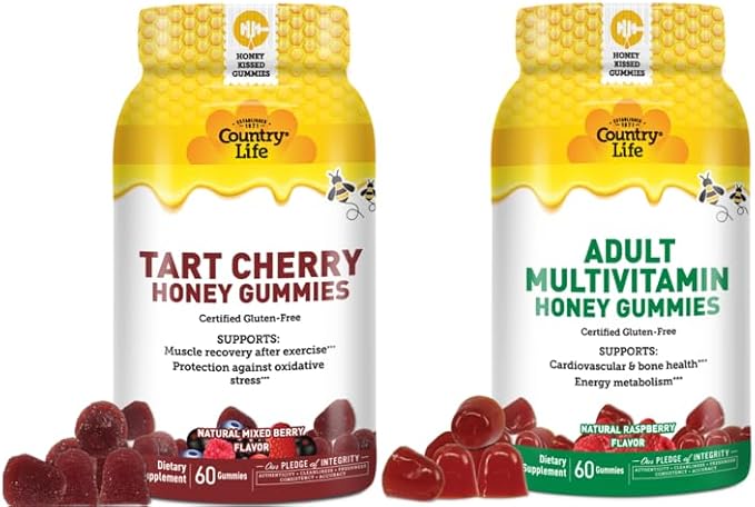 Country Life® Tart Cherry &amp Adult Multivitamin Honey Gummies - Bundle - Non-GMO - Certified Gluten Free