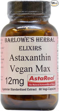 Barlowe's Herbal Elixirs Astaxanthin Supplements | AstaReal Astaxanthin Vegan Max 12mg | 60 Veggie Capsules | Astaxantina