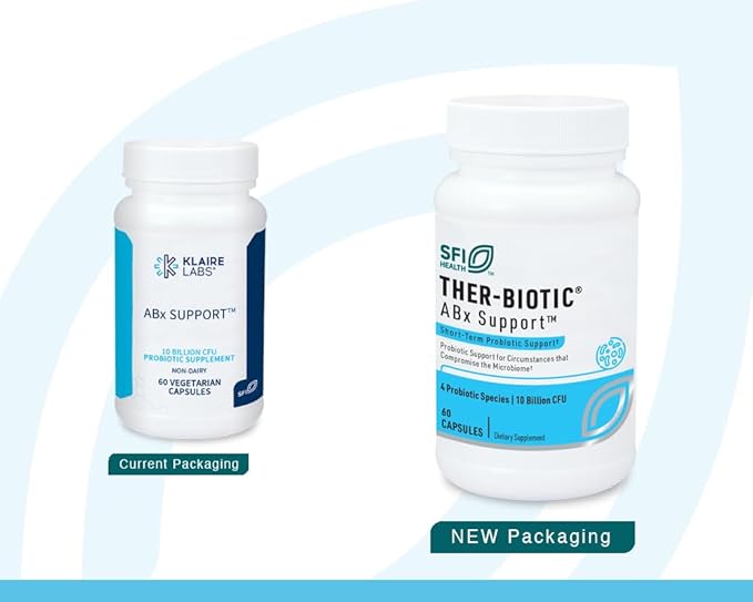 Klaire Labs SFI Health ABX Support Probiotic - 10 Billion CFU Supplement for Support During Antibiotic Therapy Hypoallergenic &amp Non-Dairy (28 Capsules)