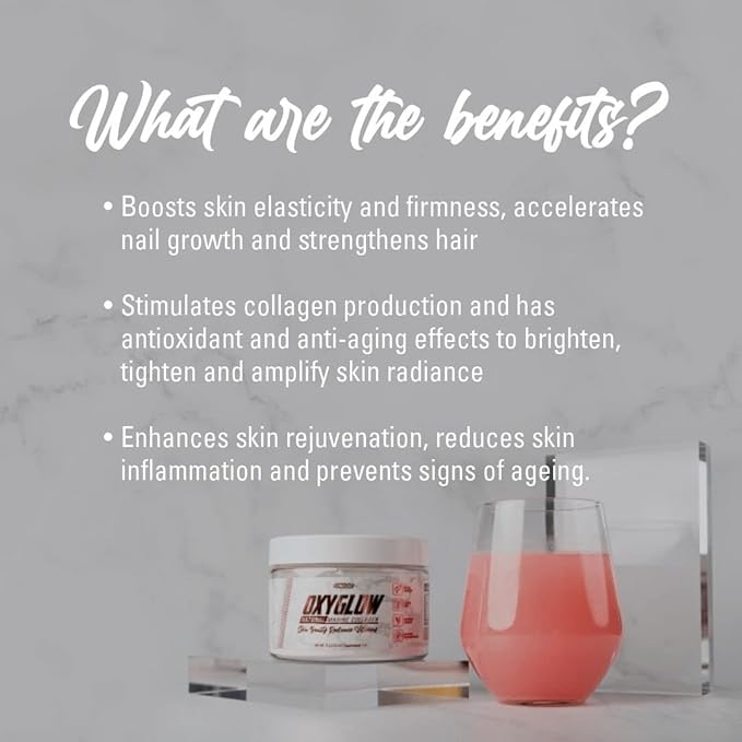 EHP Labs OxyGlow Natural Marine Collagen Powder - Hydrolyzed Marine Collagen Peptides Powder - Boosts Skin Elasticity &amp Firmness Accelerates Nail Growth &amp Strengthens Hair 30 Serves (Unflavo