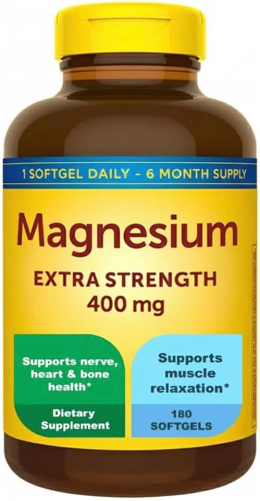 Extra Strength Magnesium 400mg Softgels | Muscle Bone &amp Nerve Support | 180 Softgels – 6 Month Supply | High Potency Daily Magnesium Supplement | Gluten Free Formula