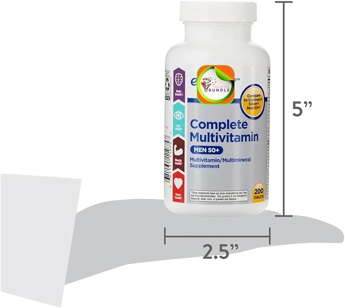 Complete Multivitamin/Multimineral Supplement Tablets Men 50+ 200 Count + Createandbundle Sticker