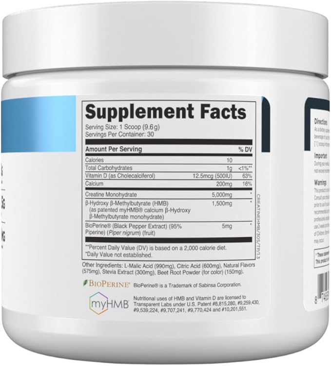 Transparent Labs Creatine HMB - Creatine Monohydrate Powder with HMB for Muscle Growth Increased Strength Enhanced Energy Output and Improved Athletic Performance - 30 Servings Tropical Punch