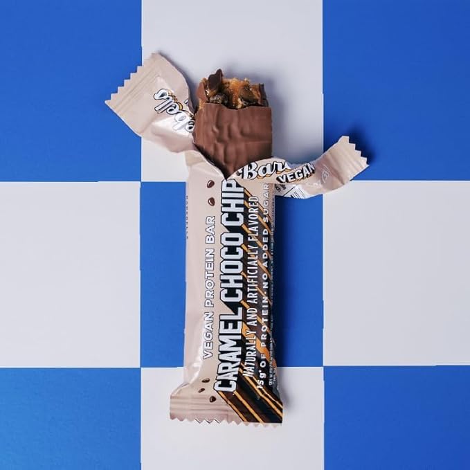 Barebells Vegan Protein Bars Caramel Choco Chip Plant Based with High Protein - Chocolate Protein Bars - Perfect on The Go Protein Snack &amp Breakfast Bars 24 Count (Pack of 1)