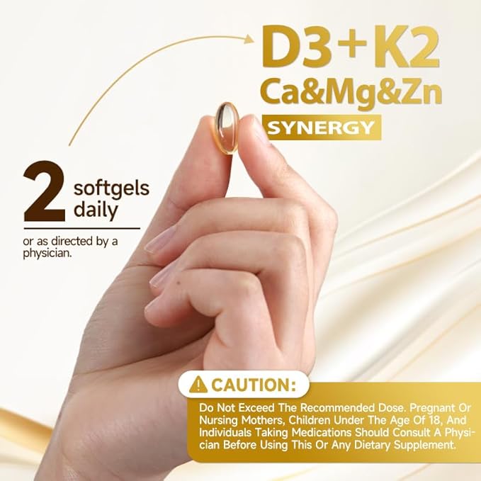 Vitamin D3 K2 Magnesium 10000 IU 120 mcg K2 Capsules 60 Count (Packs of 5) | with VIT B6 Zinc &amp Quercetin | D3K2 Supports Superior Absorption Energy Immune Muscle Health for Men &amp Women
