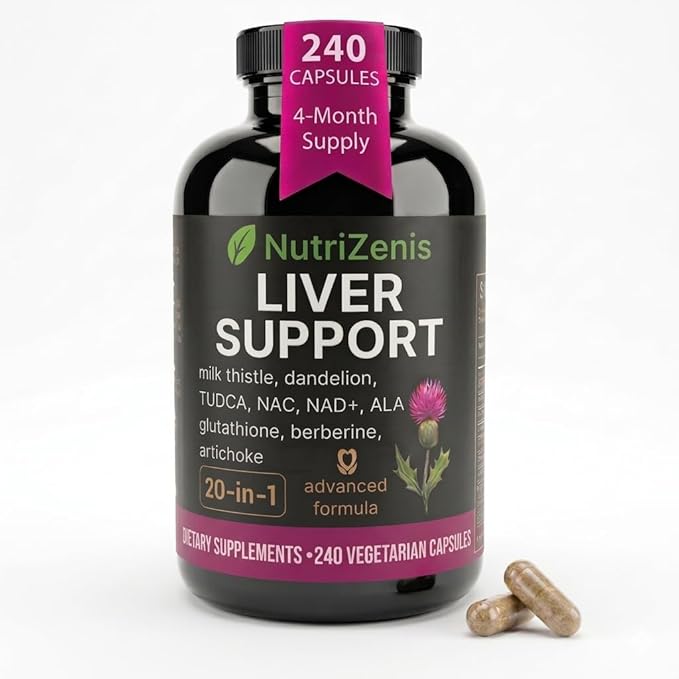Liver Support Supplement 3400mg Advanced 20-in-1 Formula with Milk Thistle NAC NAD+ TUDCA Glutathione Dandelion &amp Artichoke Herbal Complex 240 Vegetarian Capsules 4 Month Supply