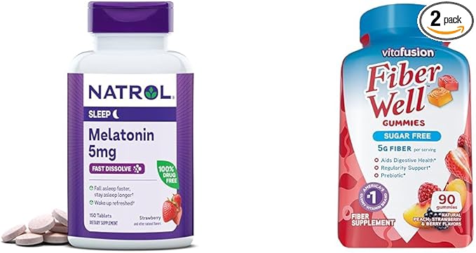 Natrol Melatonin 150ct &amp Vitafusion Fiber 90ct Sugar Free Peach Strawberry BlackBerry Supplements