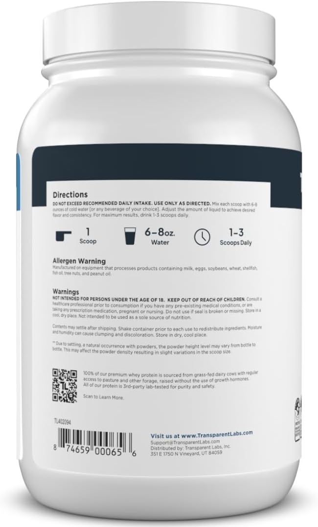 Transparent Labs Grass-Fed Whey Protein Isolate - Naturally Flavored Gluten Free Whey Protein Powder with 28g of Protein per Serving &amp 9 Amino Acids - 30 Servings Dark Chocolate