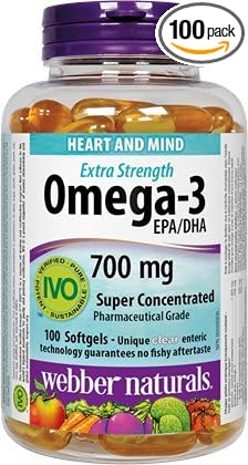 Webber Naturals Omega-3 Extra Strength 700 mg EPA/DHA · Super Concentrated 100 softgels