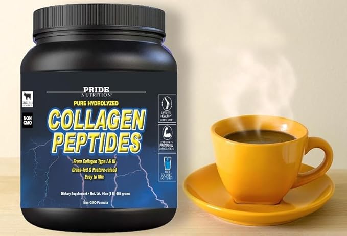Pride Nutrition Collagen Peptides Powder Naturally-Sourced Hydrolyzed Collagen Powder - Healthy Hair Skin and Nail Support - Type I &amp III Grass-Fed Collagen Supplements for Women and Men - 16oz