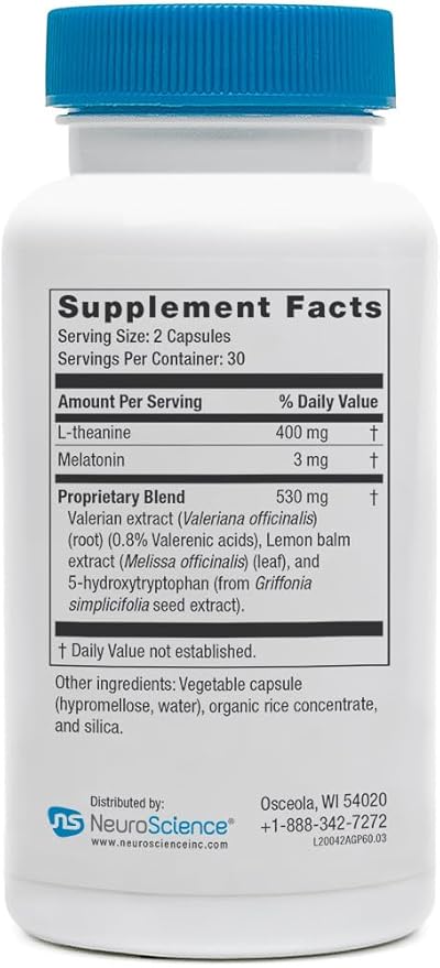 Neuroscience Alpha GABA PM - Sleep Aid for Adults with 5-HTP Melatonin 3mg + L Theanine Supplement - Calming Botanical Blend for Stress Support Brain Health &amp Relaxation (60 Capsules)