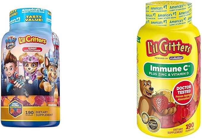 L'il Critters Paw Patrol &amp Immune C Gummy Vitamins for Kids Vitamin C D3 Zinc 190 Gummies Each