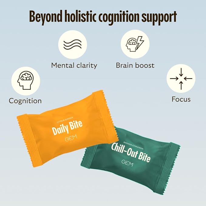GEM Cognition Bundle - Natural Brain Health Supplement for Focus Memory Stress Support &amp Relaxation | with B-Vitamins Magnesium Turmeric &amp Adaptogens | Plant-Based Whole Food Vitamins Veg